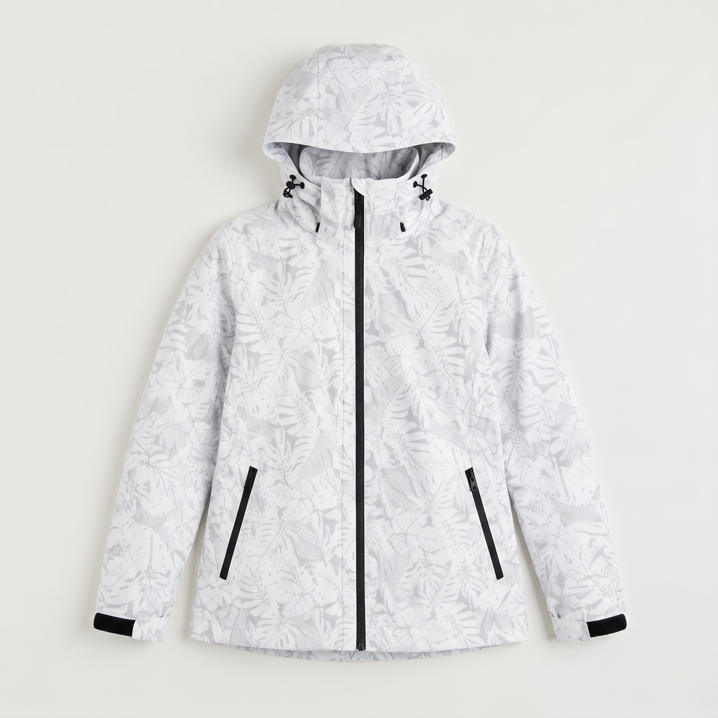 Women's Leaf Print Waterproof Hooded Zip Jacket