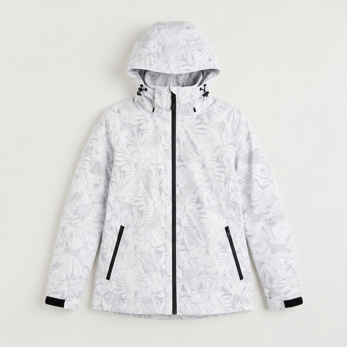 Women's Leaf Print Waterproof Hooded Zip Jacket