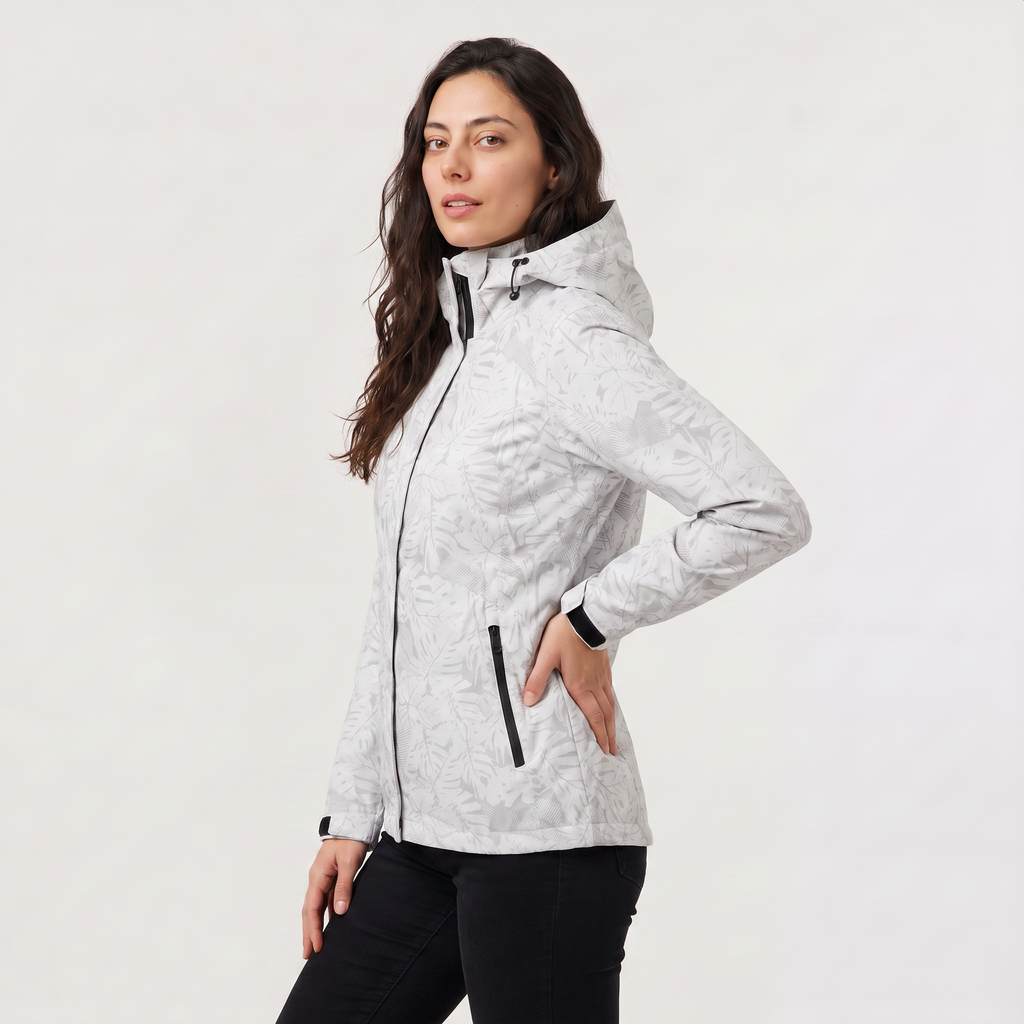 Women's Leaf Print Waterproof Hooded Zip Jacket