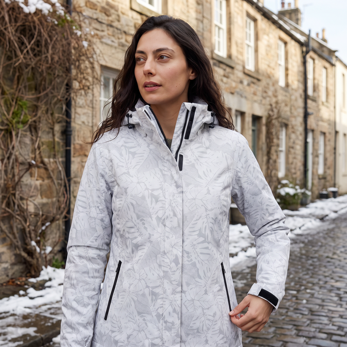 Women's Leaf Print Waterproof Hooded Zip Jacket