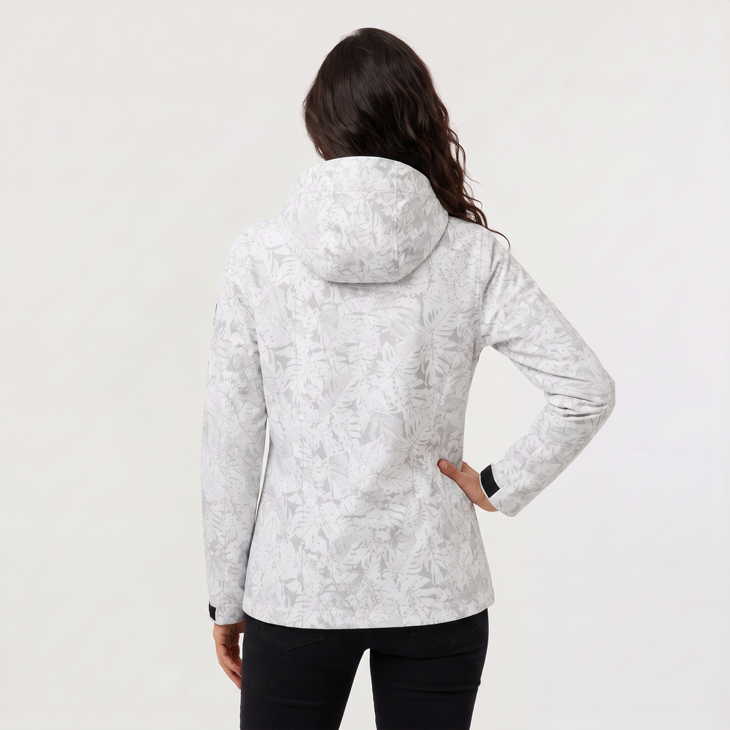 Women's Leaf Print Waterproof Hooded Zip Jacket