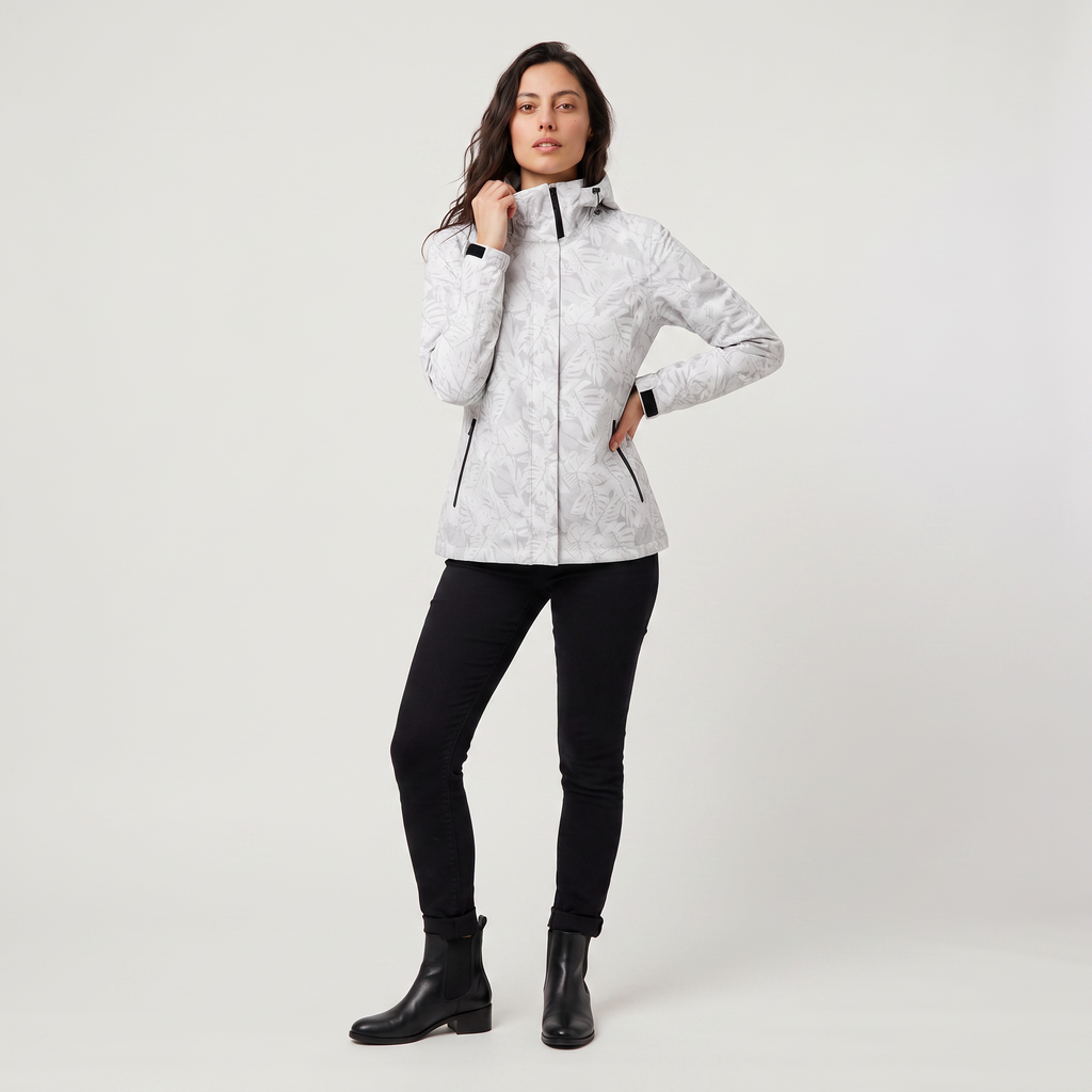 Women's Leaf Print Waterproof Hooded Zip Jacket