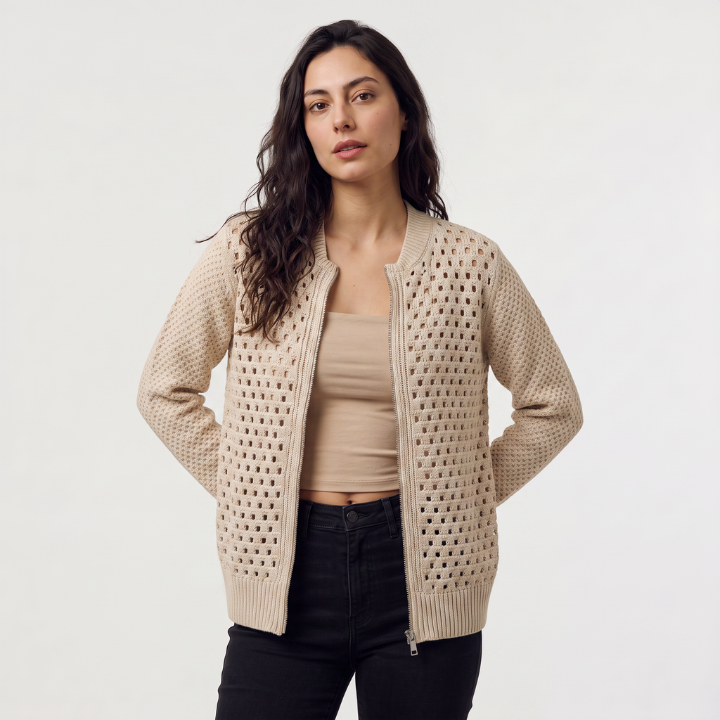 Women's Hollow-Knit Zip Cardigan - Relaxed fit