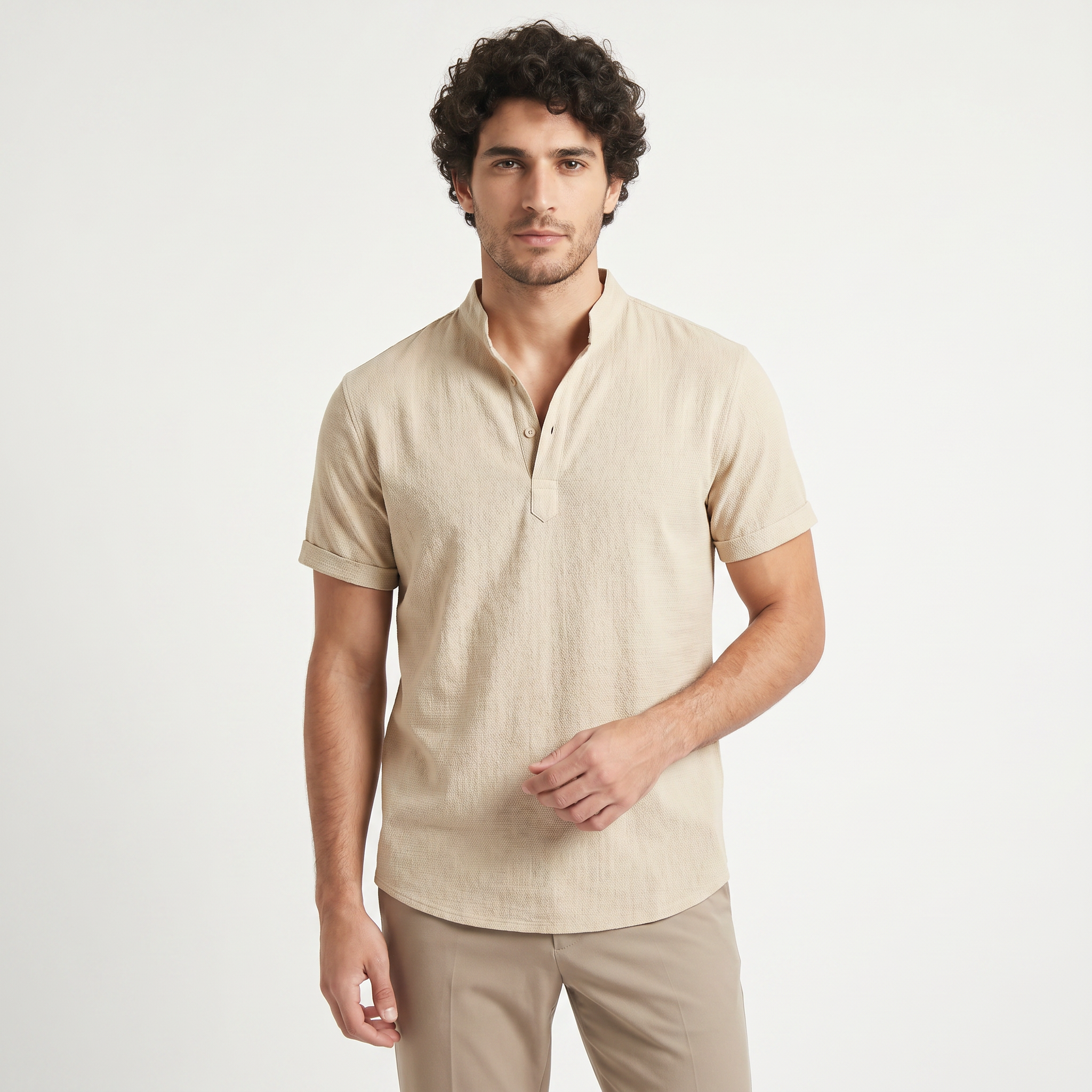 Men's Cotton Linen Henley Shirt