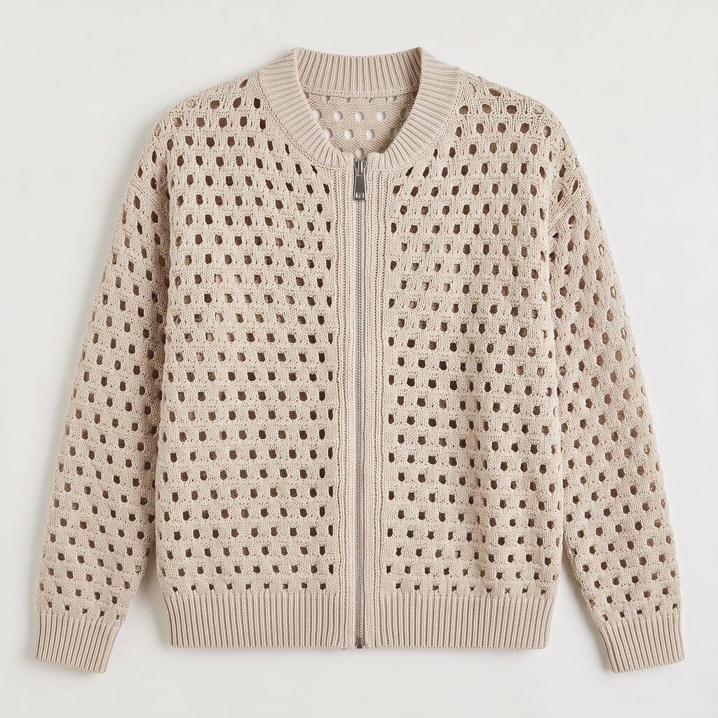 Women's Hollow-Knit Zip Cardigan - Relaxed fit