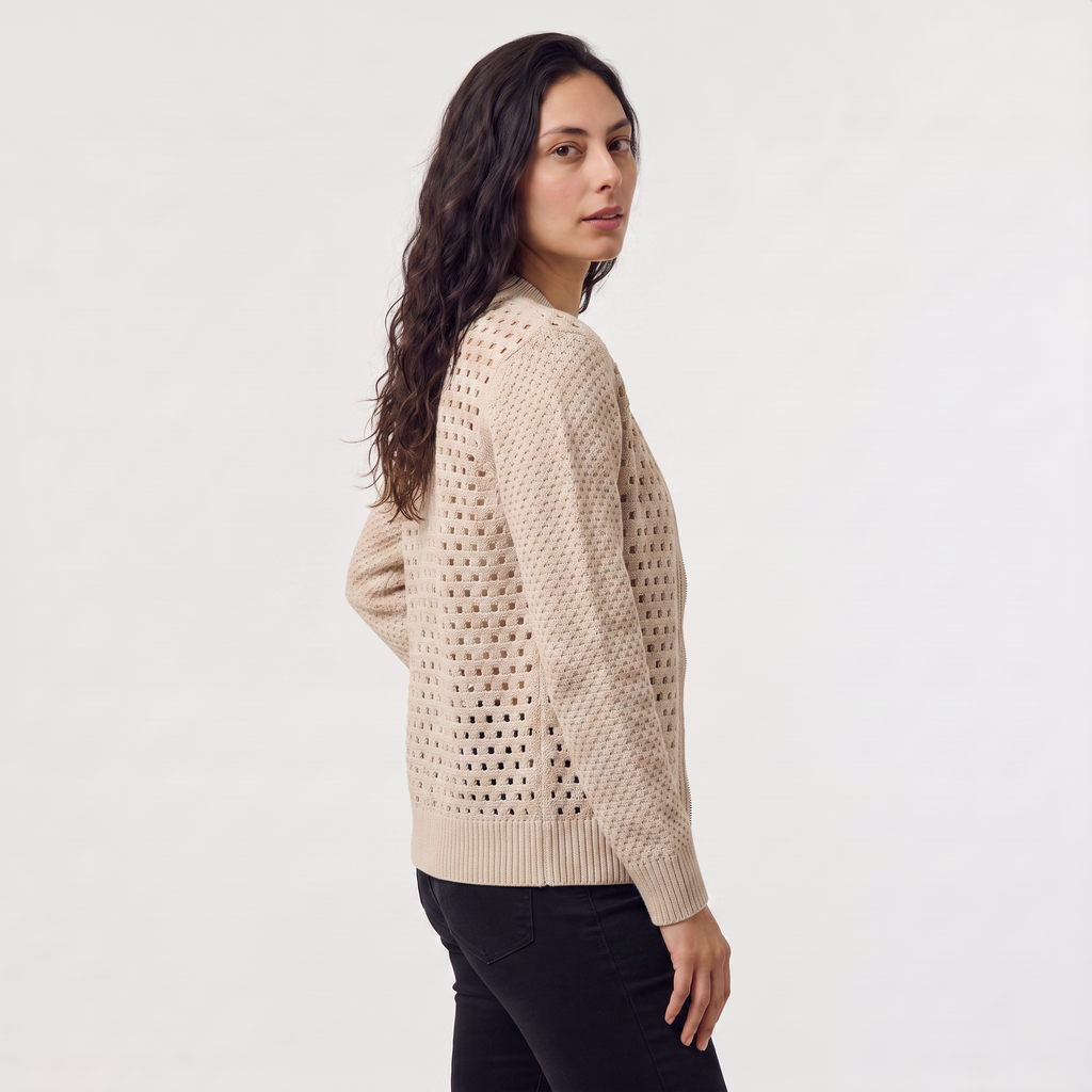 Women's Hollow-Knit Zip Cardigan - Relaxed fit