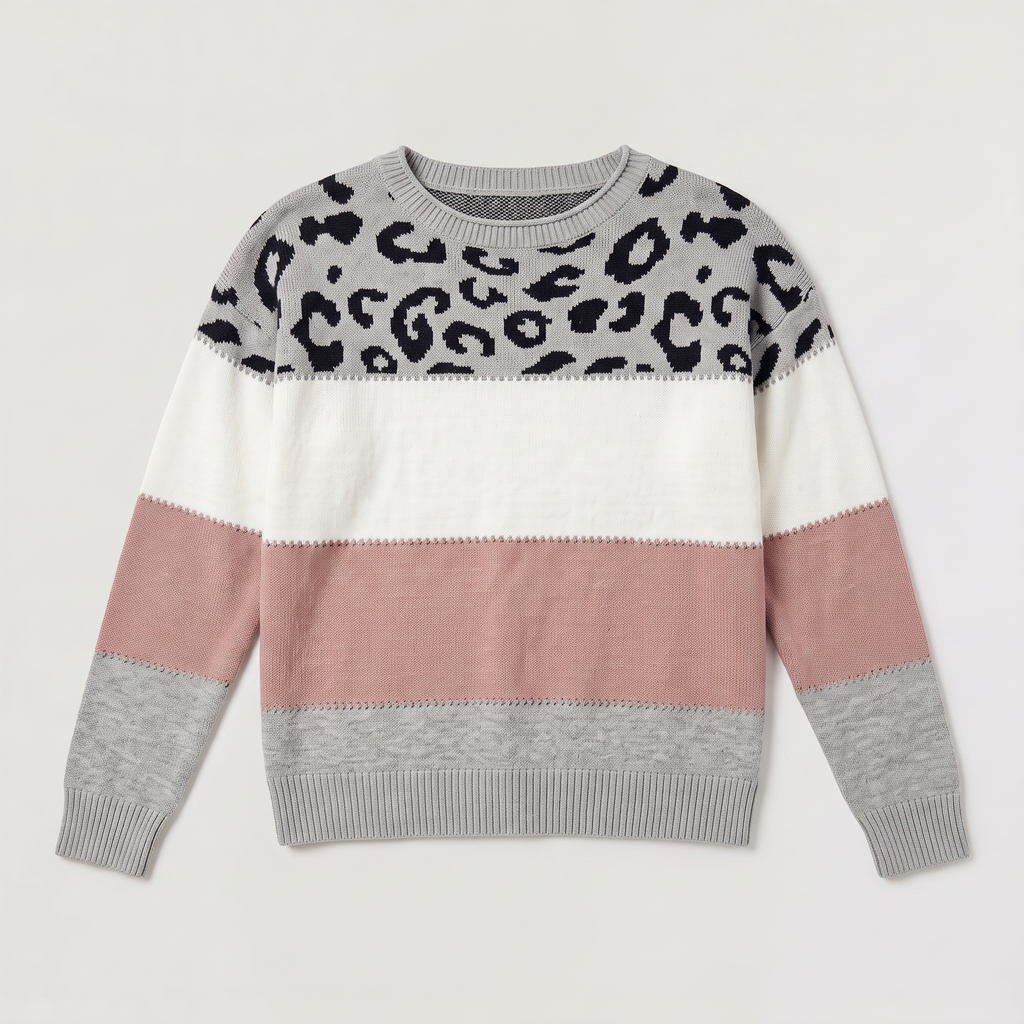 Women's Colour-Block Leopard Print Jumper