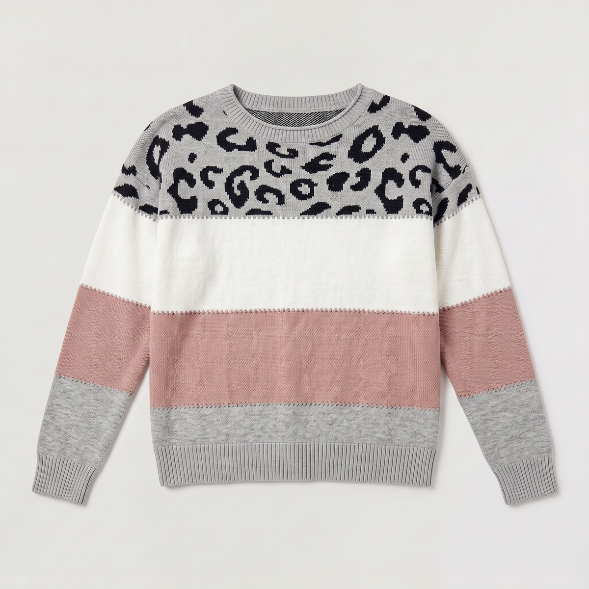 Women's Colour-Block Leopard Print Jumper