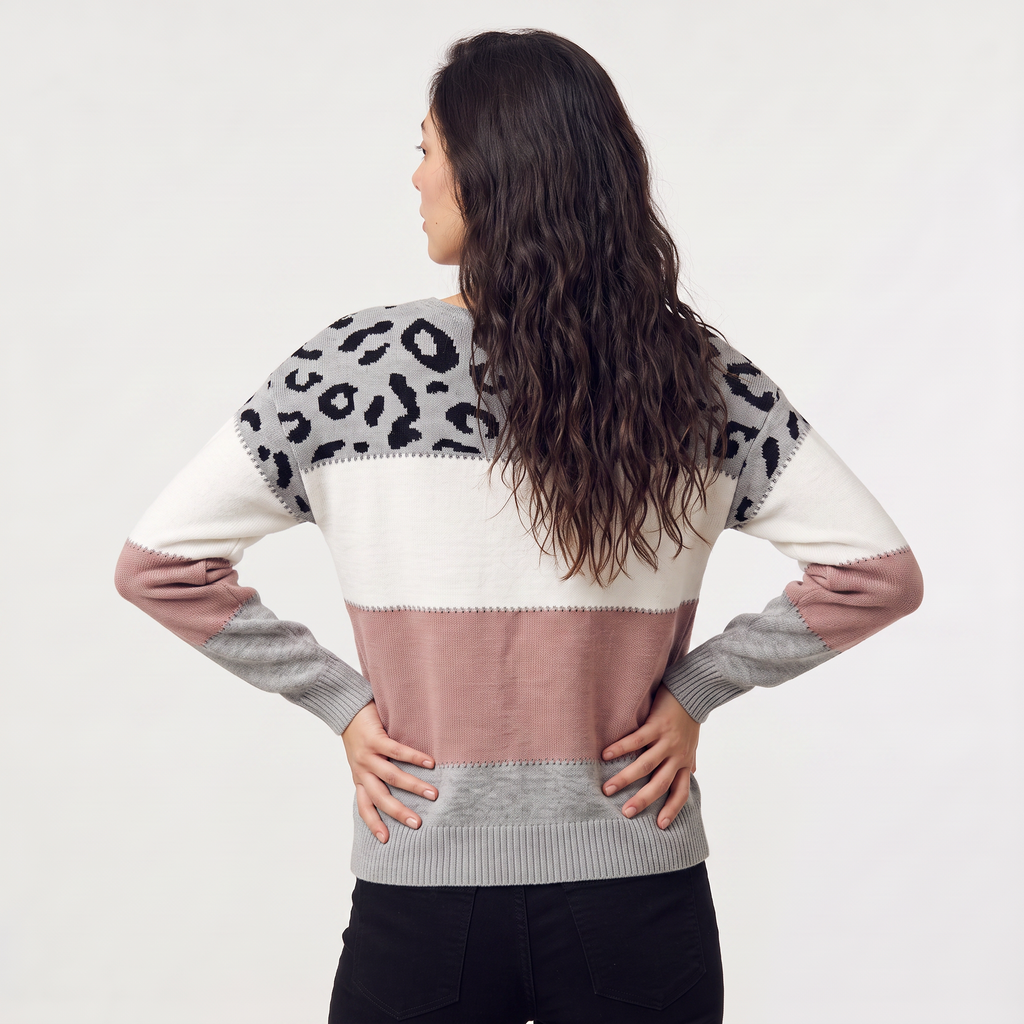 Women's Colour-Block Leopard Print Jumper