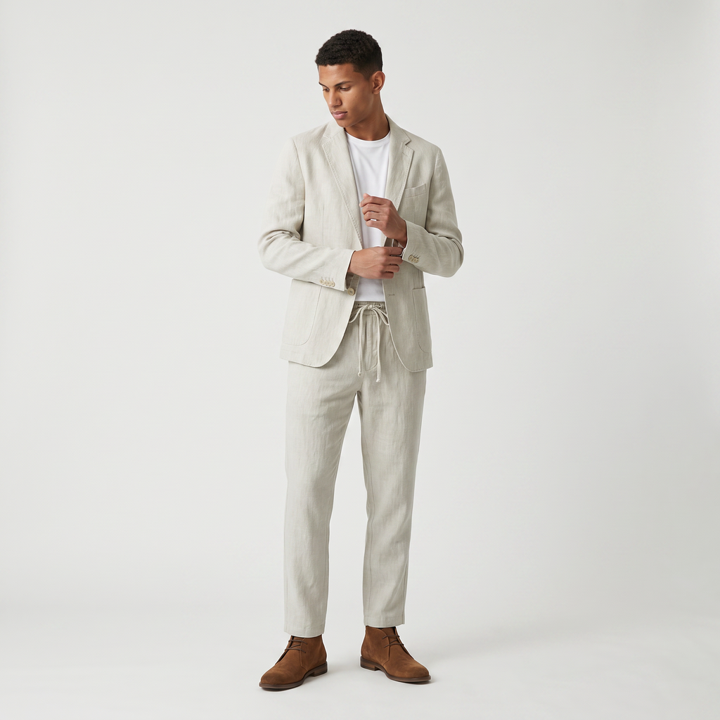 Men's Two-Piece Blazer and Drawstring Trousers Set