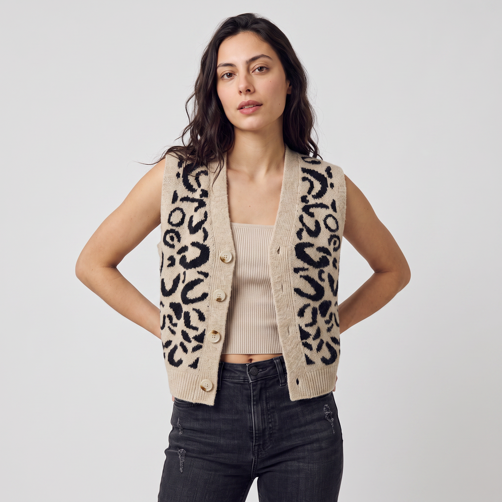 Women's Patterned Button-Front Waistcoat