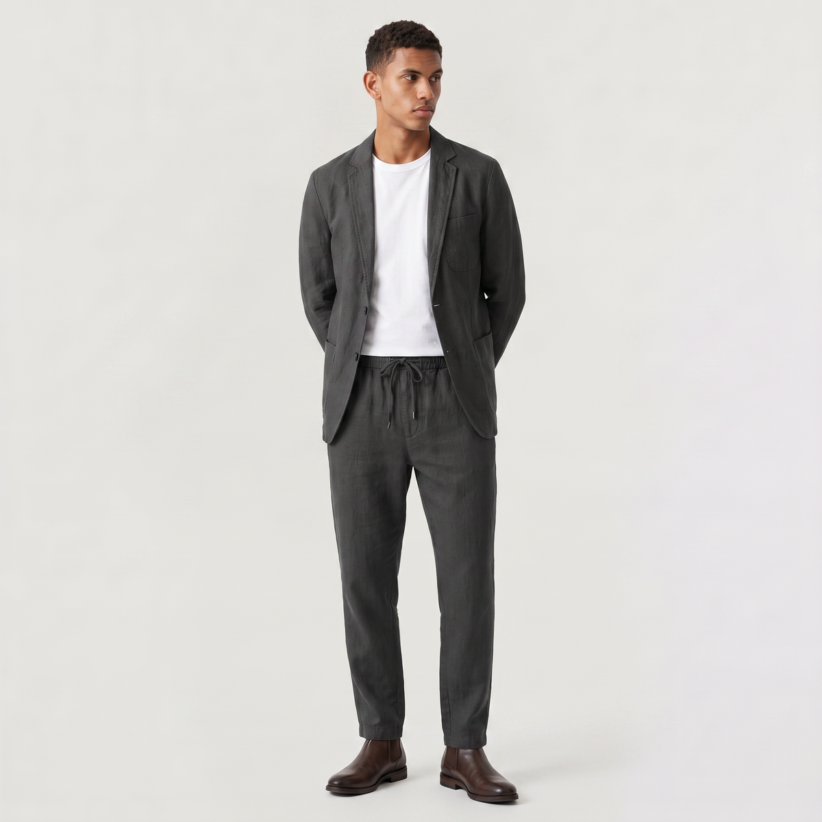 Men's Two-Piece Blazer and Drawstring Trousers Set