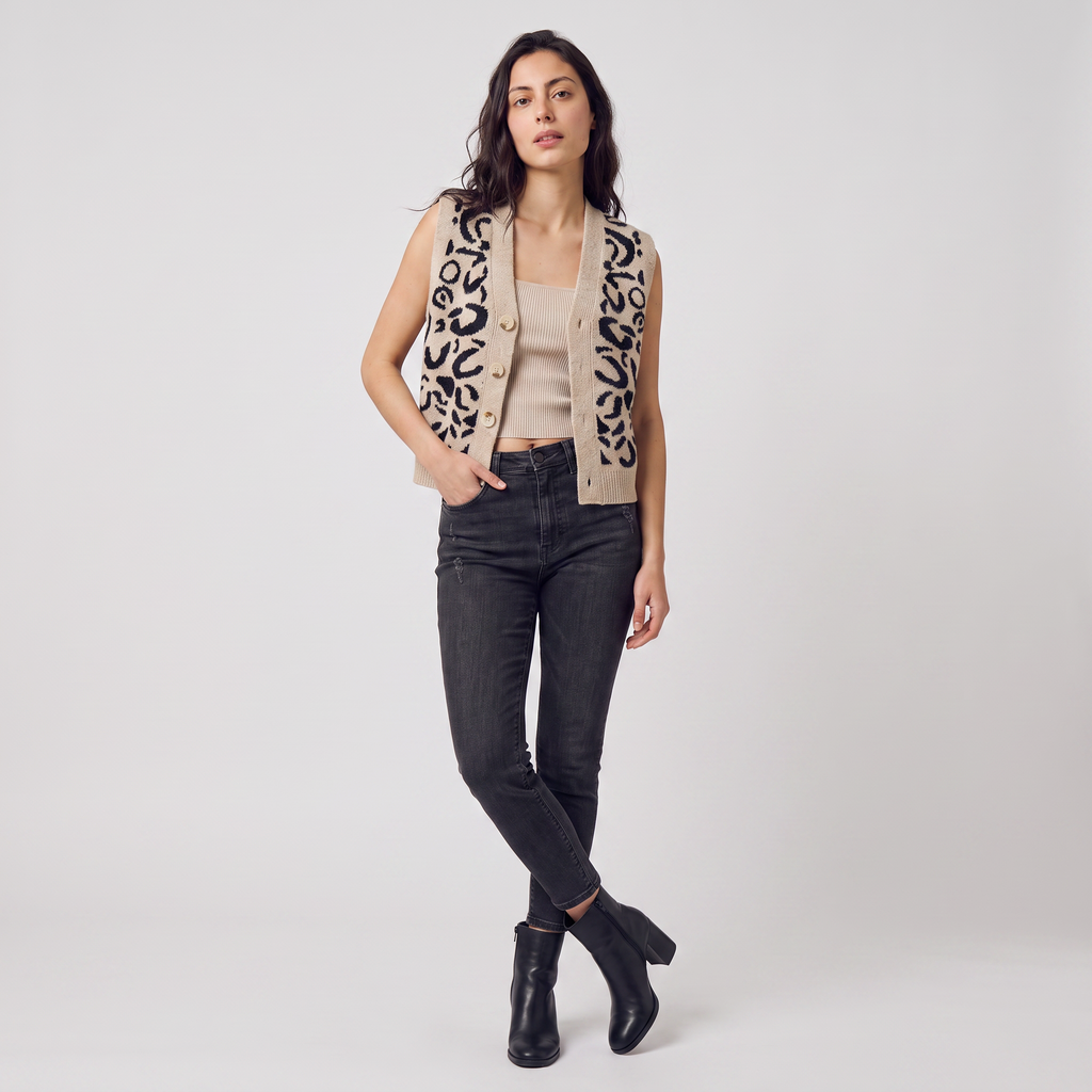Women's Patterned Button-Front Waistcoat