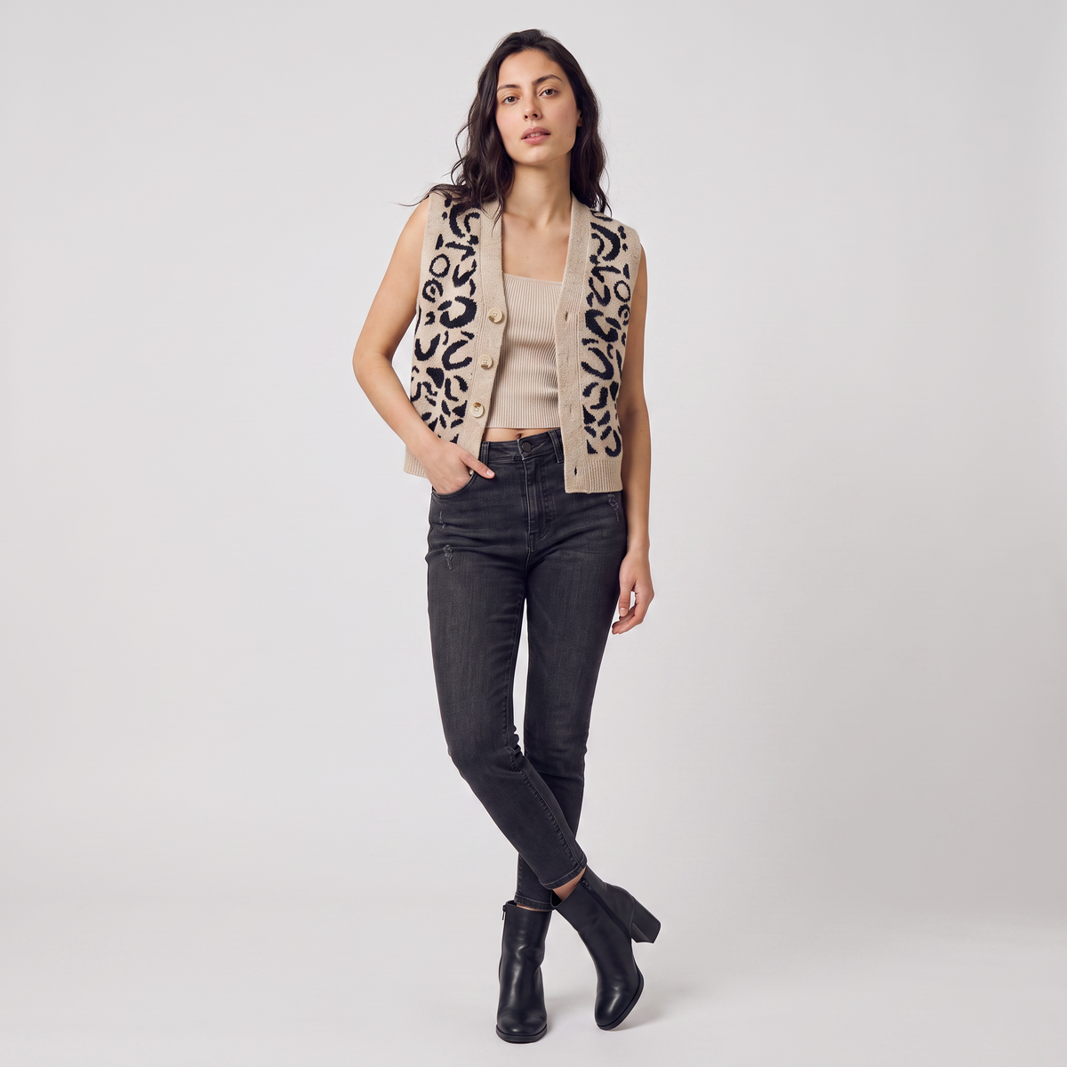 Women's Patterned Button-Front Waistcoat