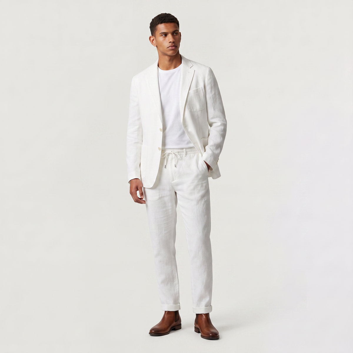 Men's Two-Piece Blazer and Drawstring Trousers Set