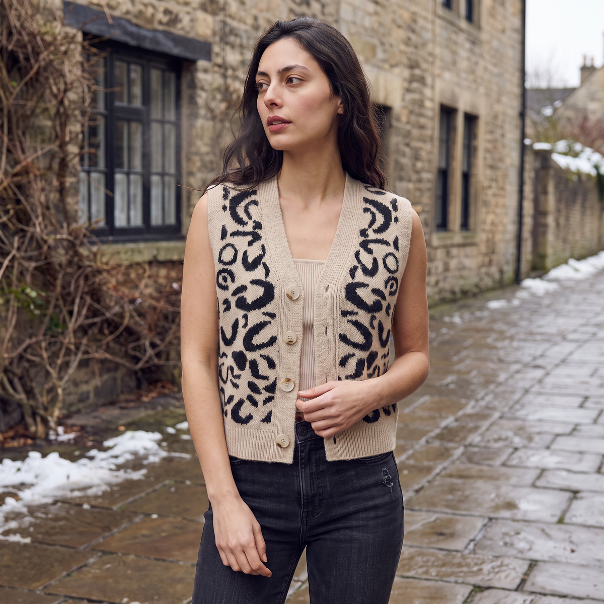 Women's Patterned Button-Front Waistcoat