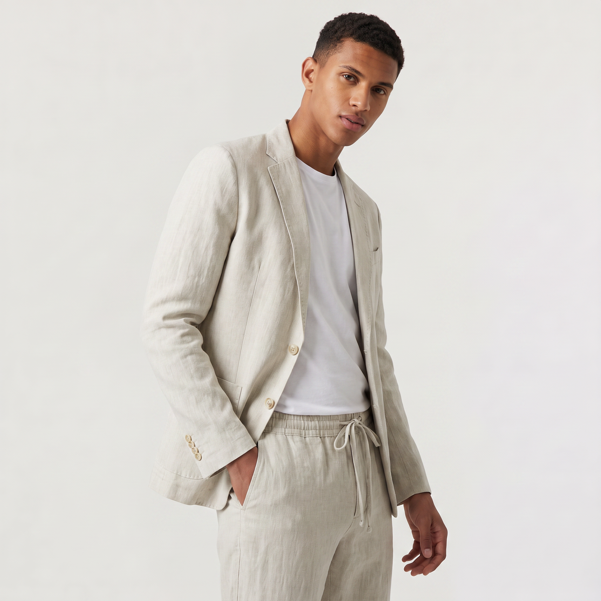 Men's Two-Piece Blazer and Drawstring Trousers Set