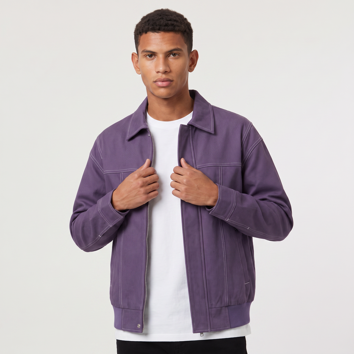 Men's Casual Leather-Look Zip Jacket