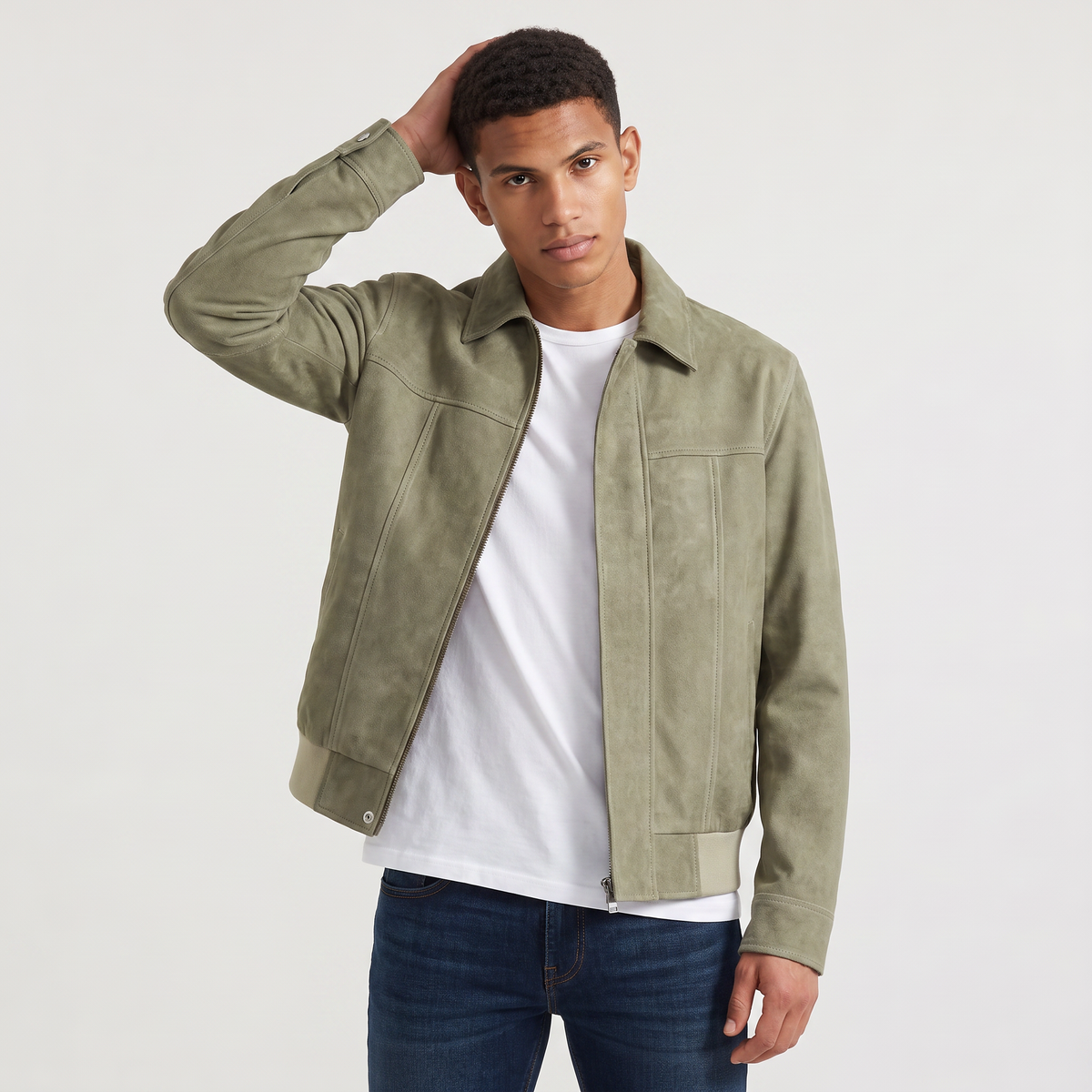 Men's Casual Leather-Look Zip Jacket