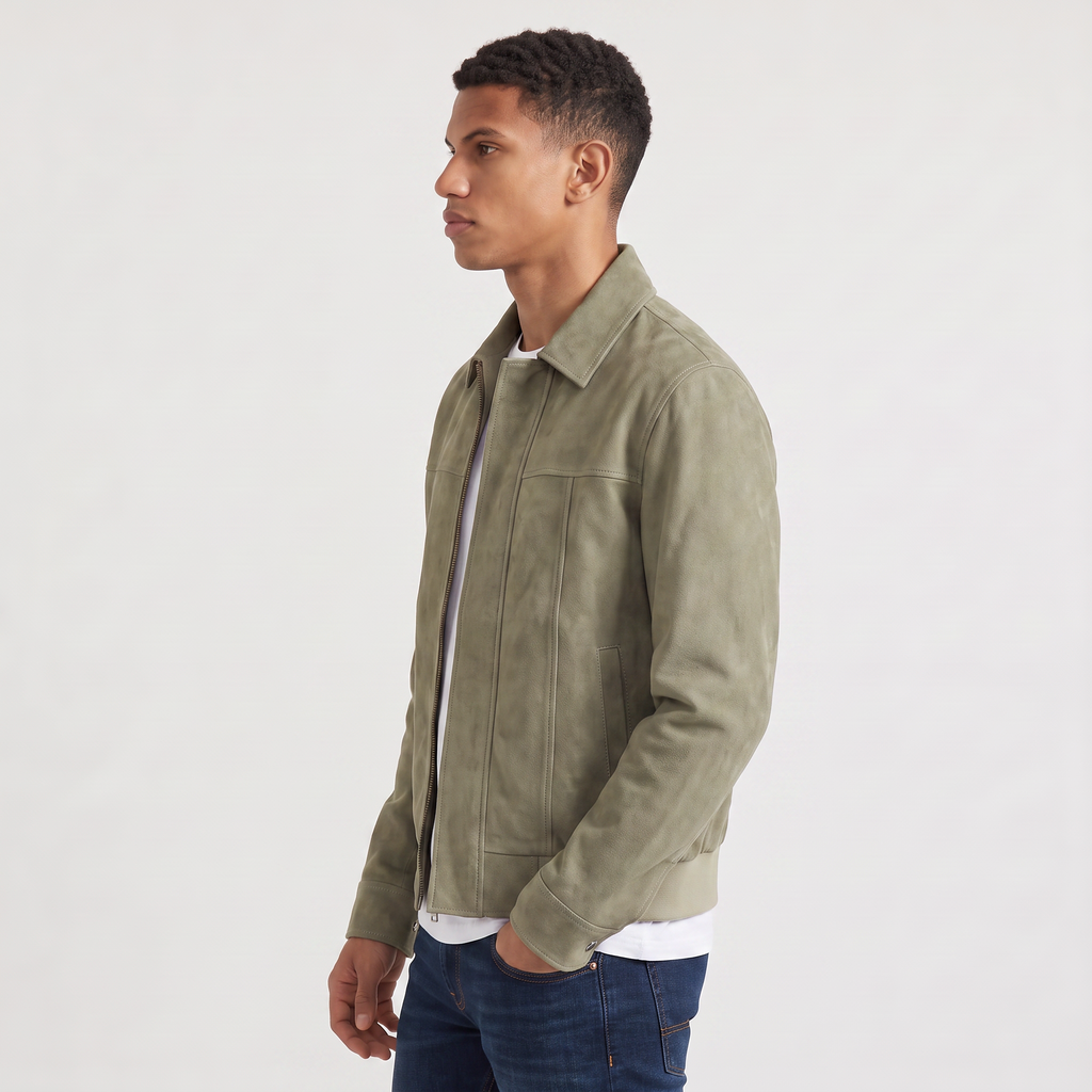 Men's Casual Leather-Look Zip Jacket