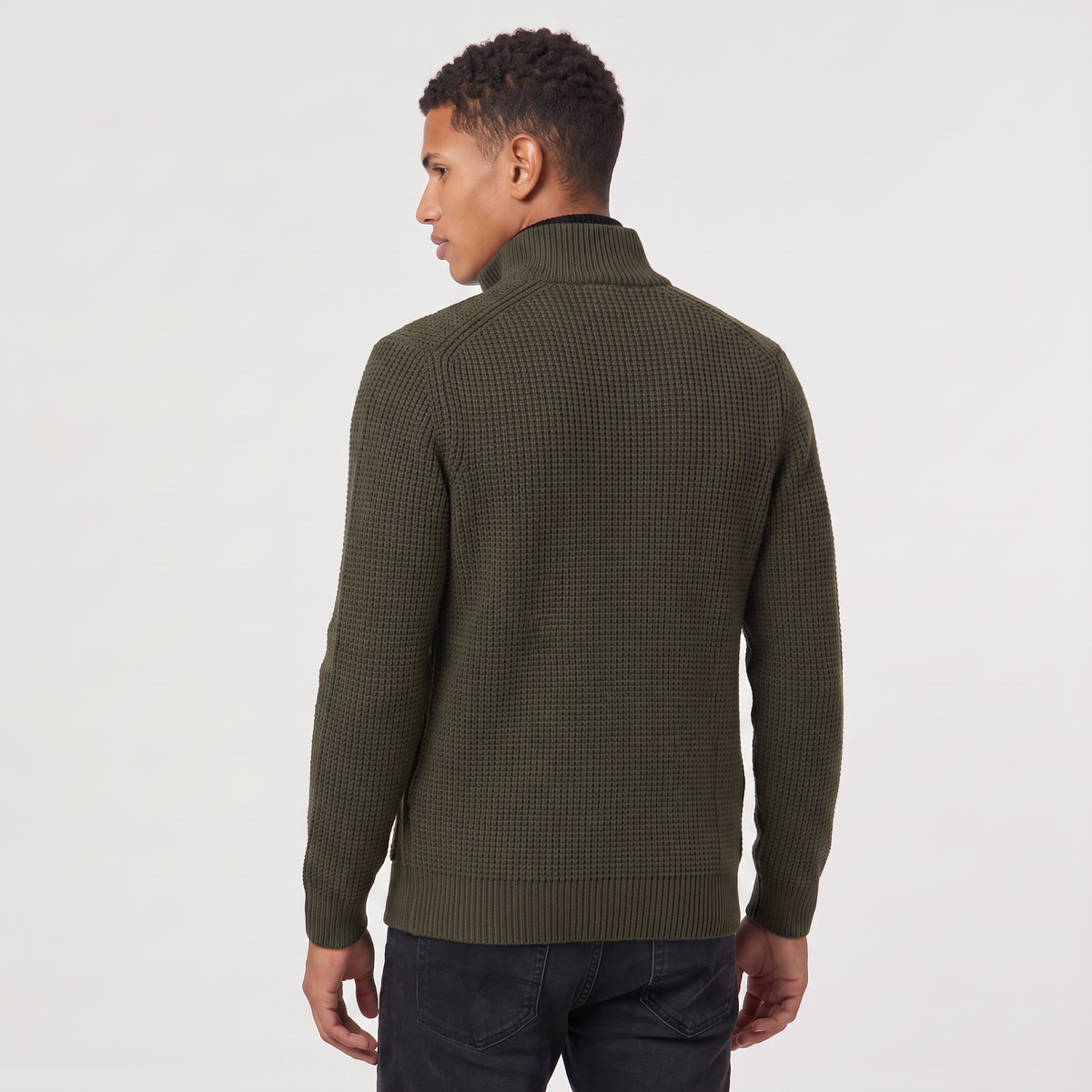 Men's Stand Collar Button-Front Knit Cardigan
