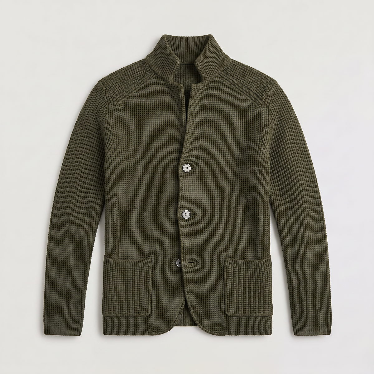 Men's Stand Collar Button-Front Knit Cardigan