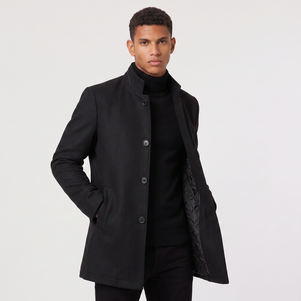 Men's Wool-Blend Stand Collar Coat