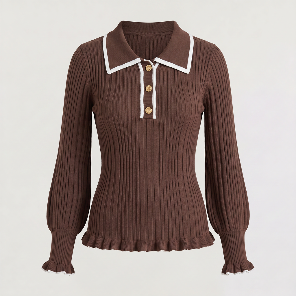 Women's Ribbed Polo Knit Jumper - Fitted Top