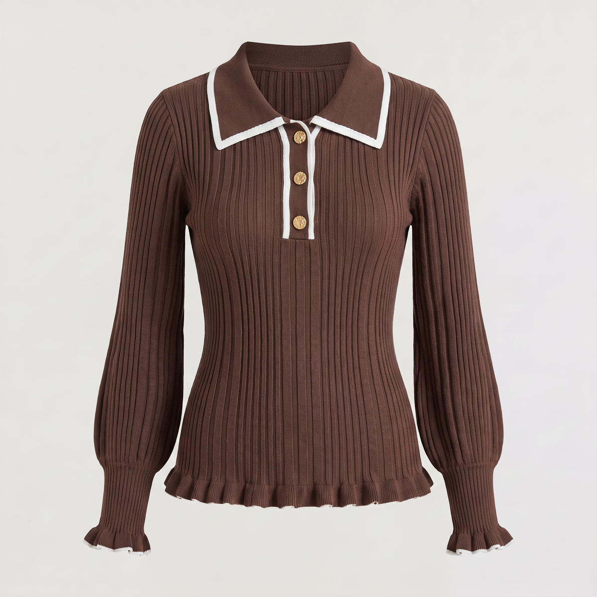 Women's Ribbed Polo Knit Jumper - Fitted Top