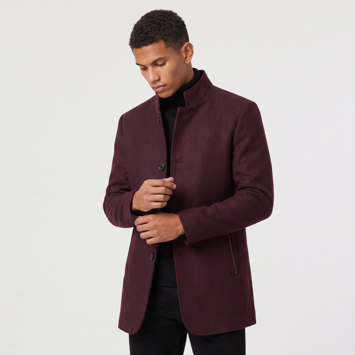 Men's Wool-Blend Stand Collar Coat