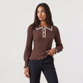 Women's Ribbed Polo Knit Jumper - Fitted Top