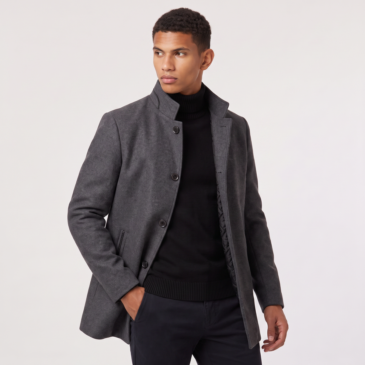 Men's Wool-Blend Stand Collar Coat