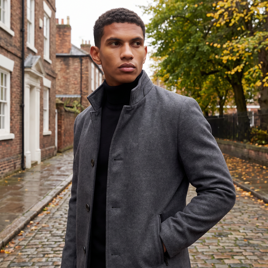 Men's Wool-Blend Stand Collar Coat