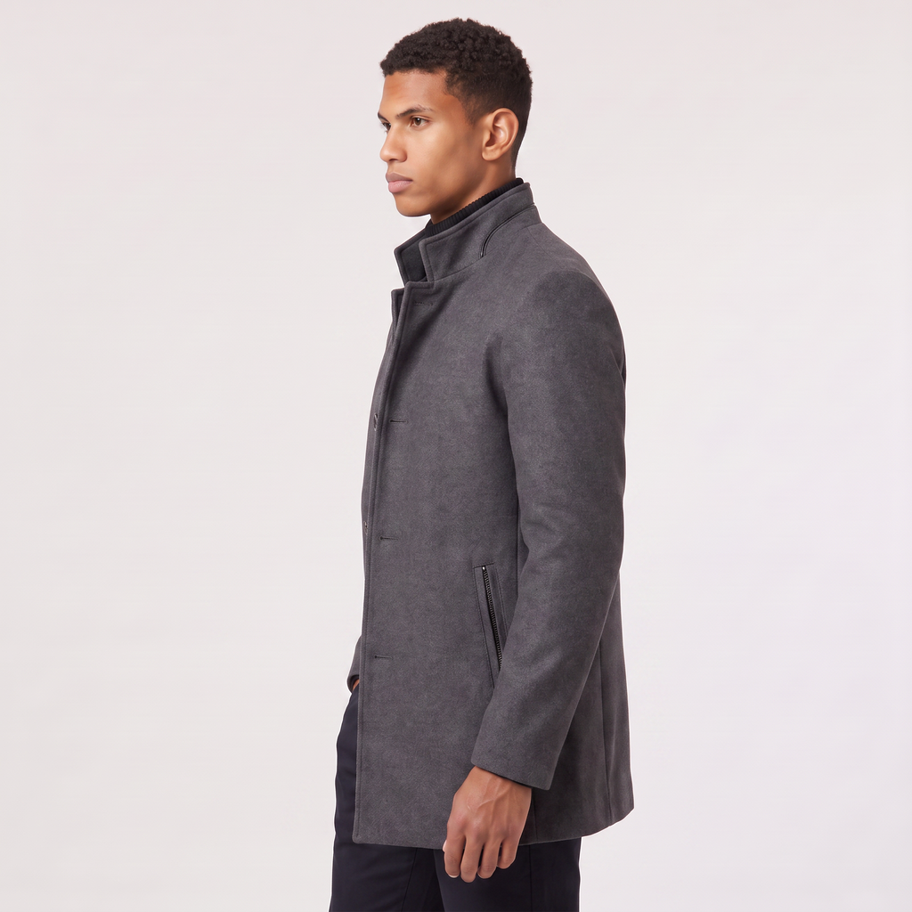 Men's Wool-Blend Stand Collar Coat