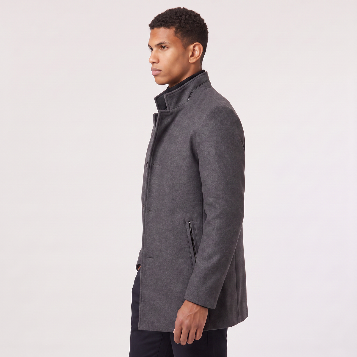 Men's Wool-Blend Stand Collar Coat