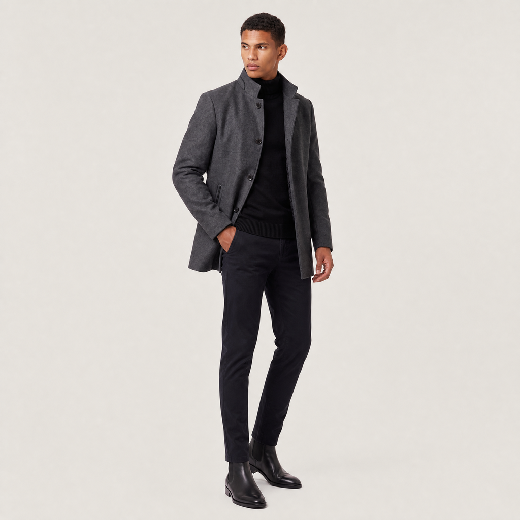 Men's Wool-Blend Stand Collar Coat