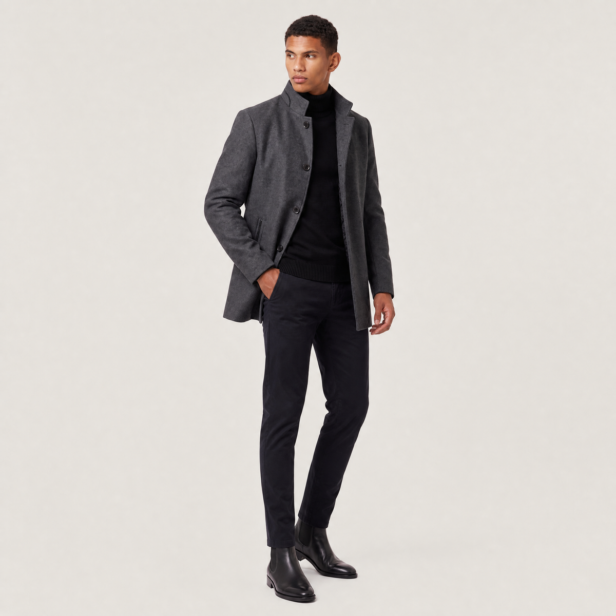 Men's Wool-Blend Stand Collar Coat