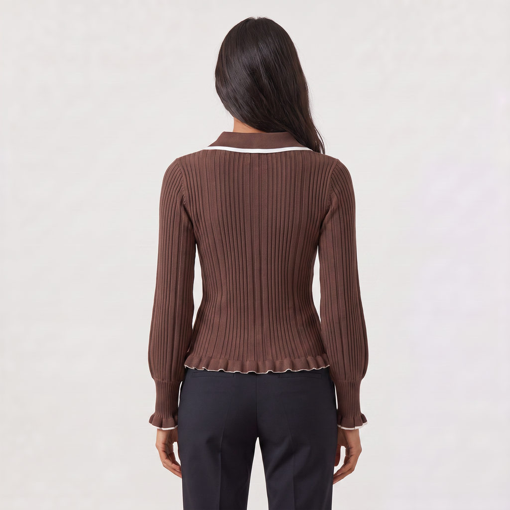 Women's Ribbed Polo Knit Jumper - Fitted Top