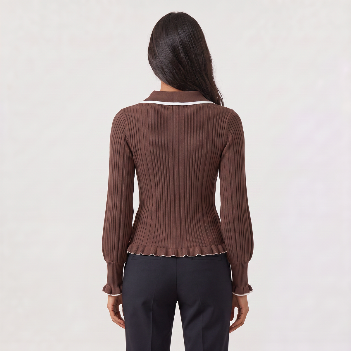 Women's Ribbed Polo Knit Jumper - Fitted Top