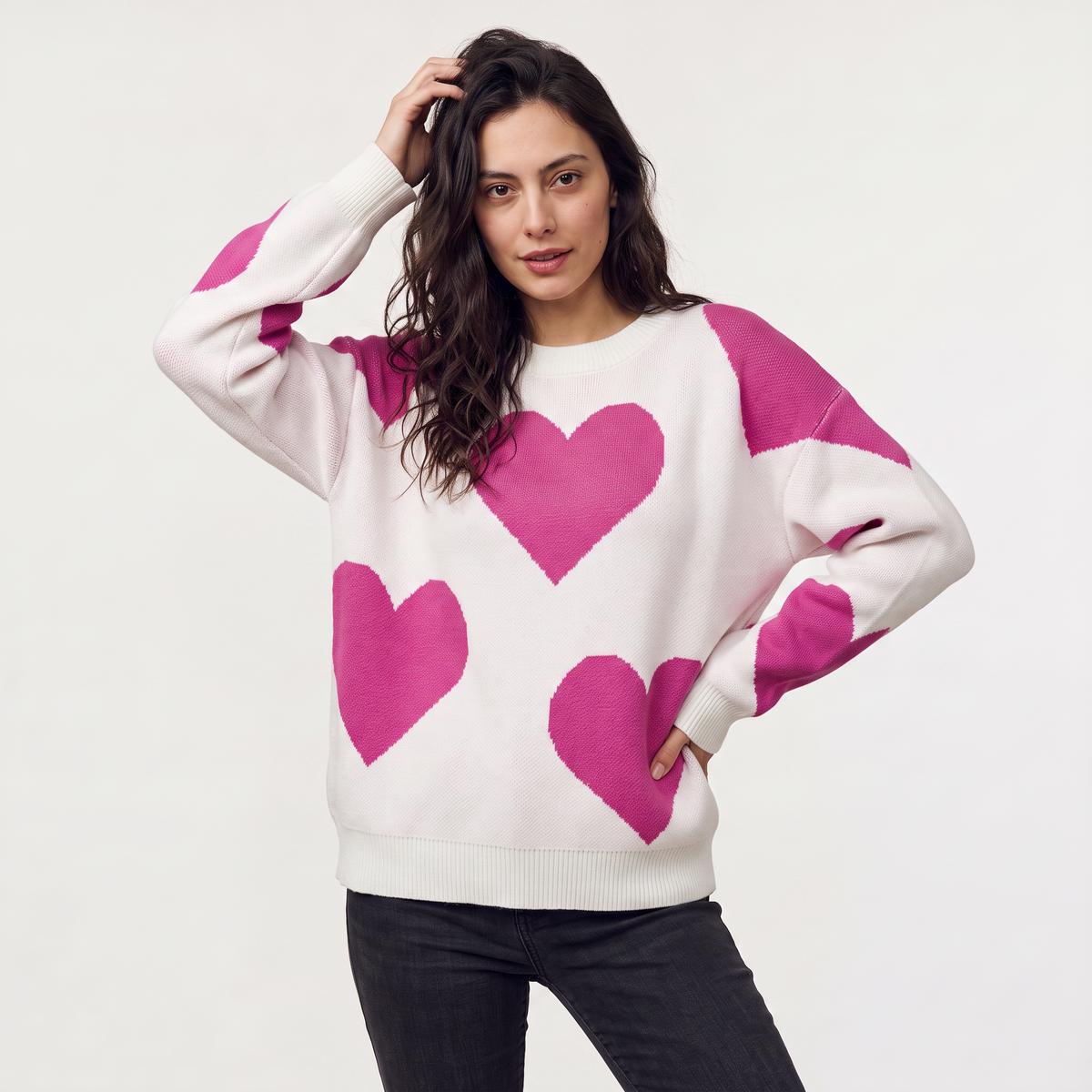 Women's Heart Pattern Knitted Jumper