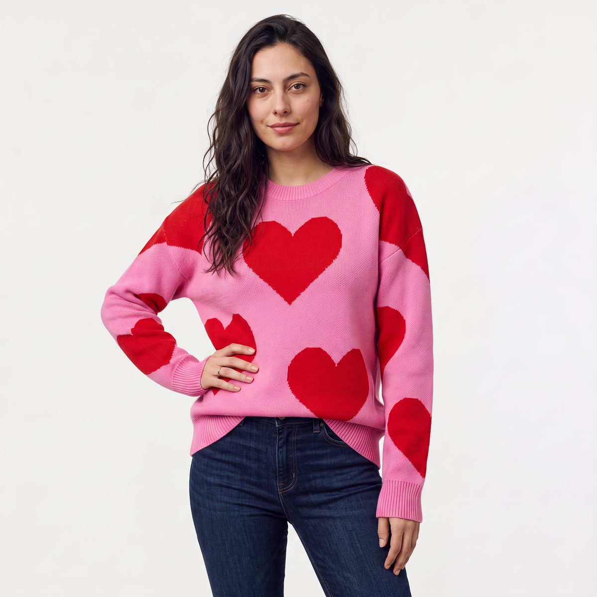 Women's Heart Pattern Knitted Jumper