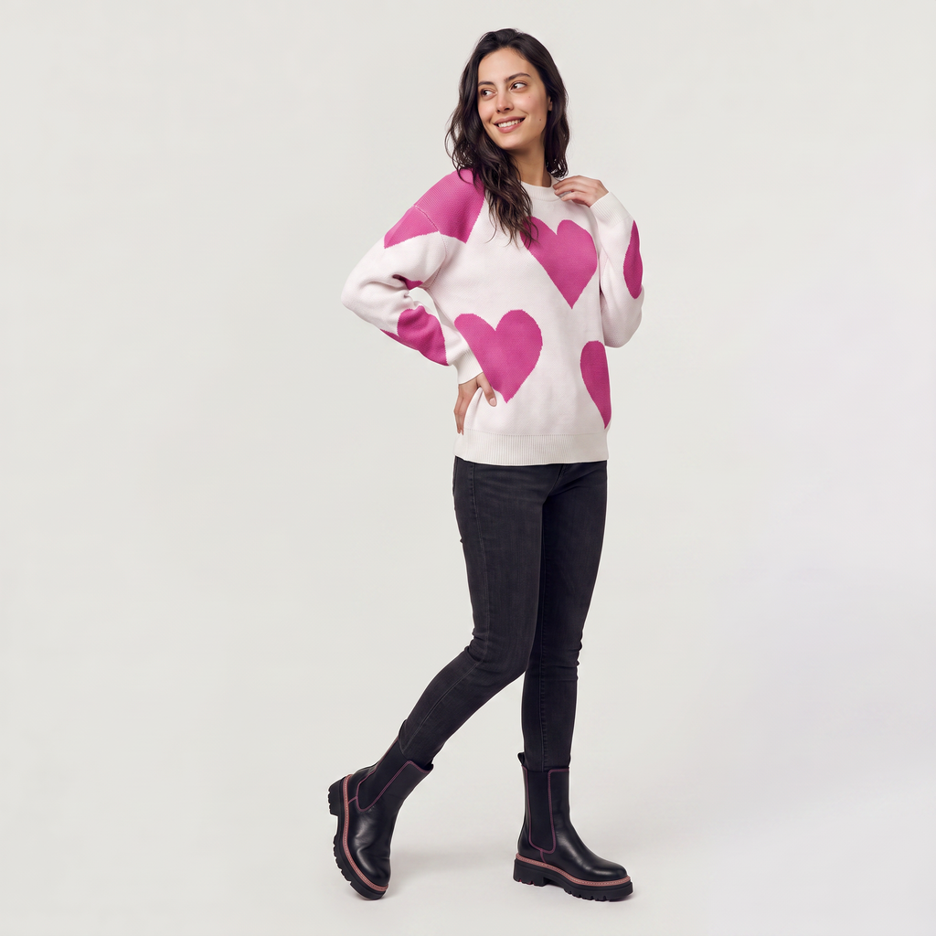 Women's Heart Pattern Knitted Jumper