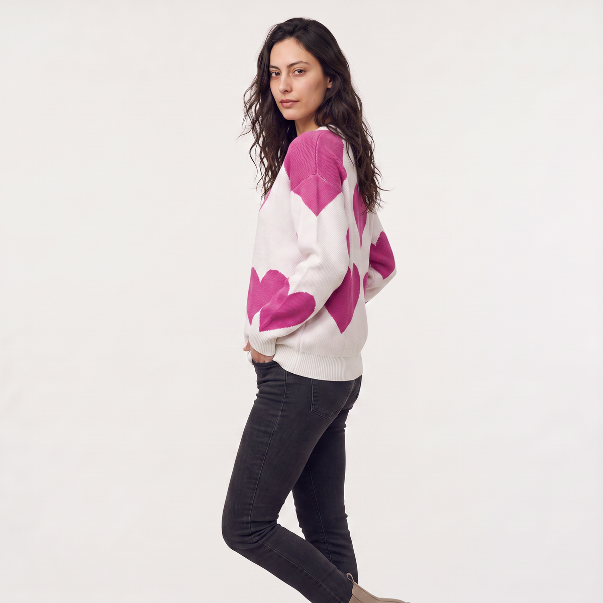 Women's Heart Pattern Knitted Jumper