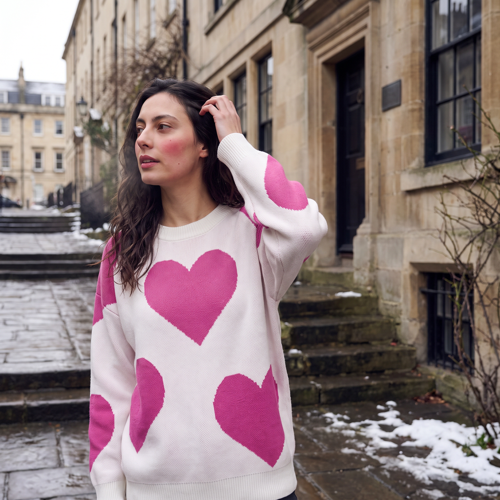 Women's Heart Pattern Knitted Jumper
