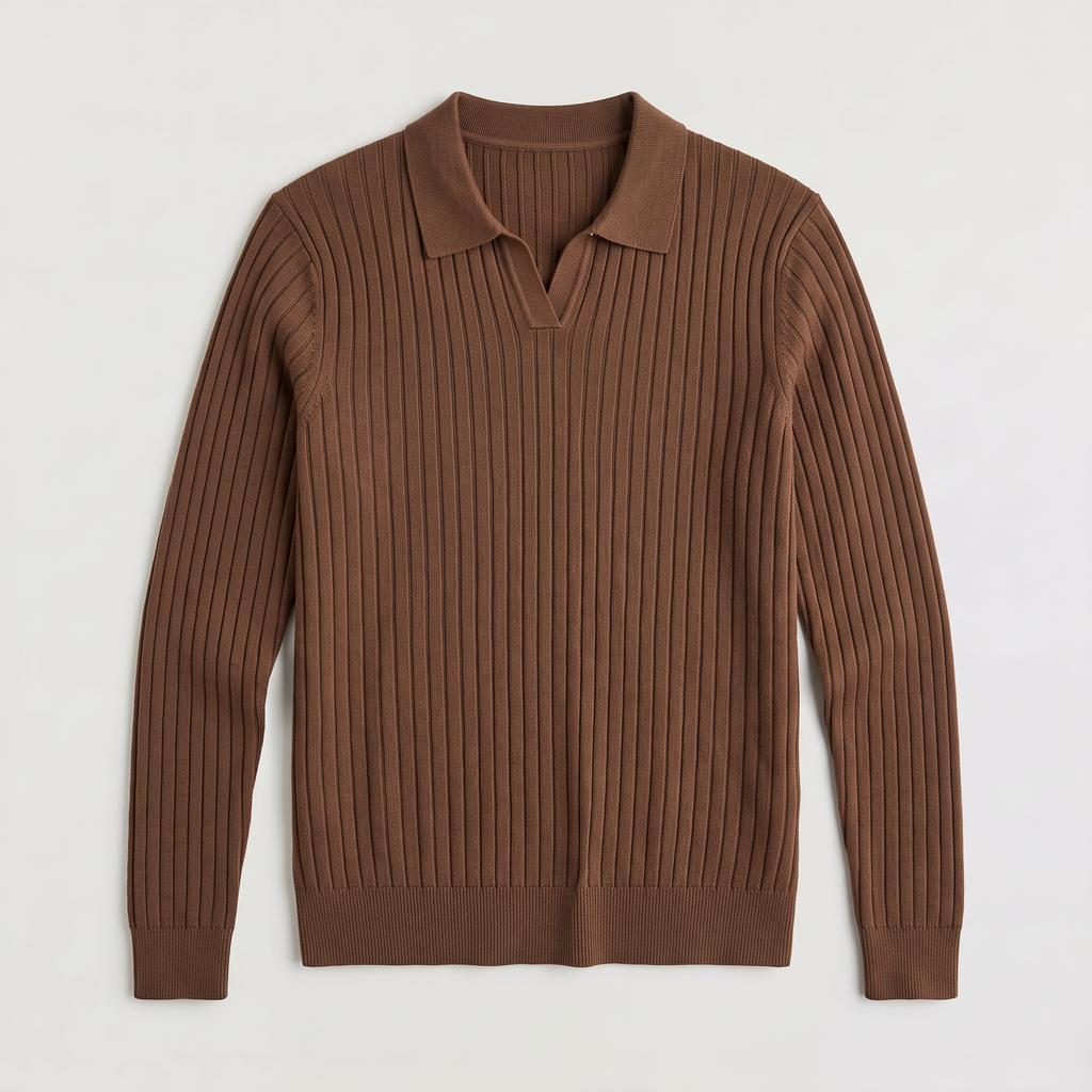 Men's Ribbed Knit Polo Jumper