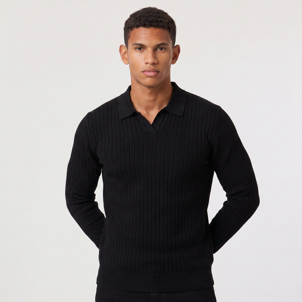 Men's Ribbed Knit Polo Jumper