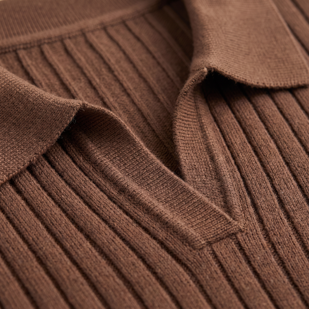 Men's Ribbed Knit Polo Jumper