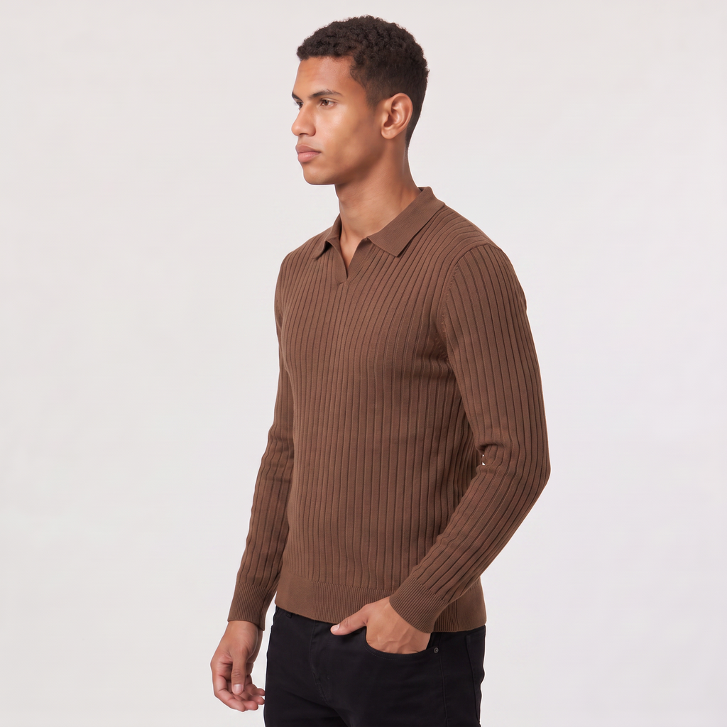 Men's Ribbed Knit Polo Jumper