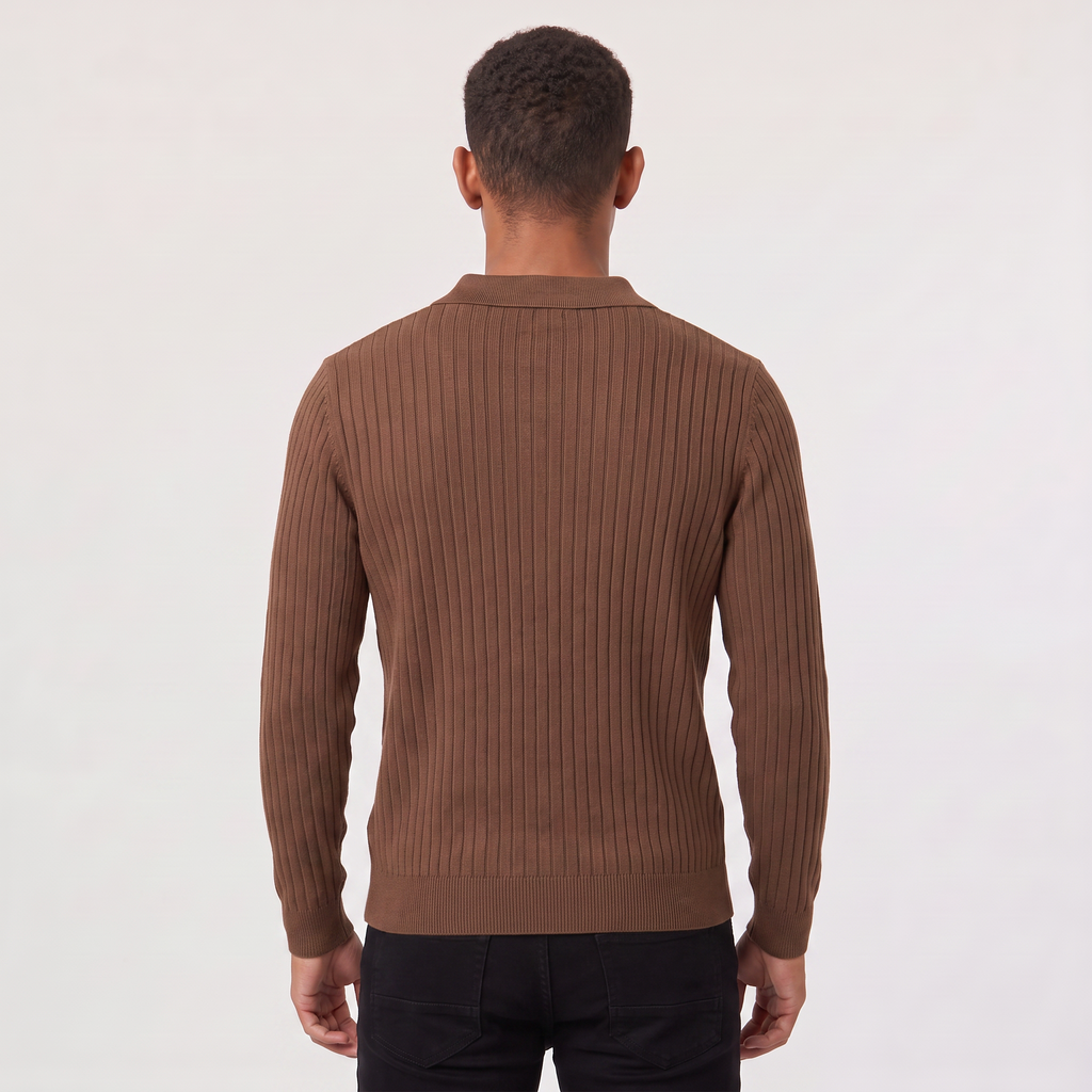 Men's Ribbed Knit Polo Jumper