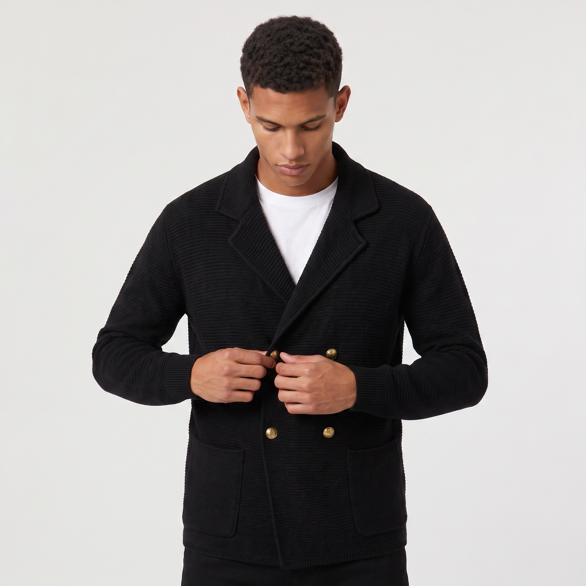 Men's Double-Breasted Knit Cardigan